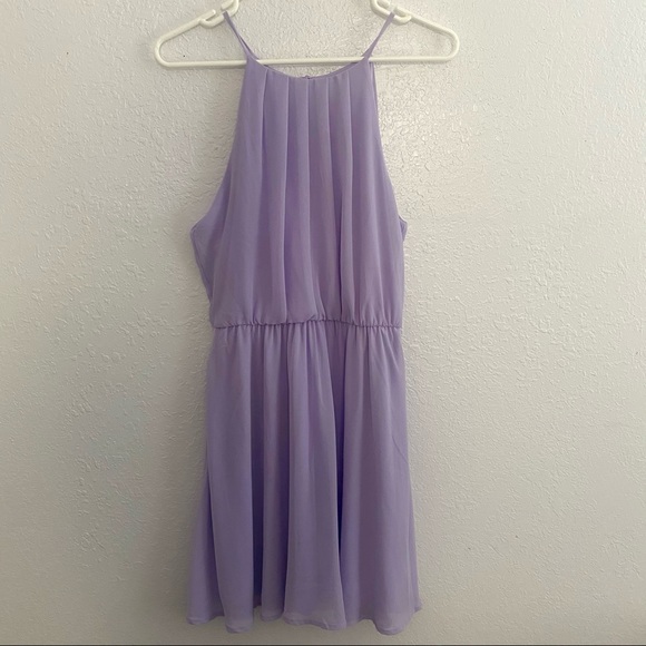 lush blouson chiffon skater lavender dress - Picture 3 of 6